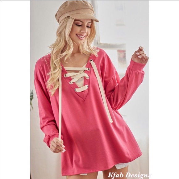 ❤️LAST 2! French Terry V Neck Lace Up Top! - Picture 6 of 8